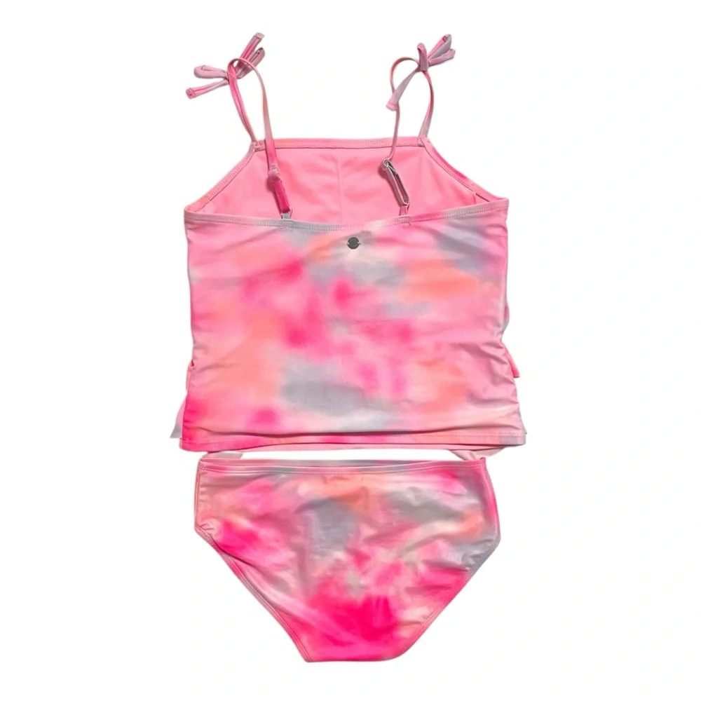 Justice Girls L (12/14) Pink Tie Dye Ruffle Tankini Swimsuit